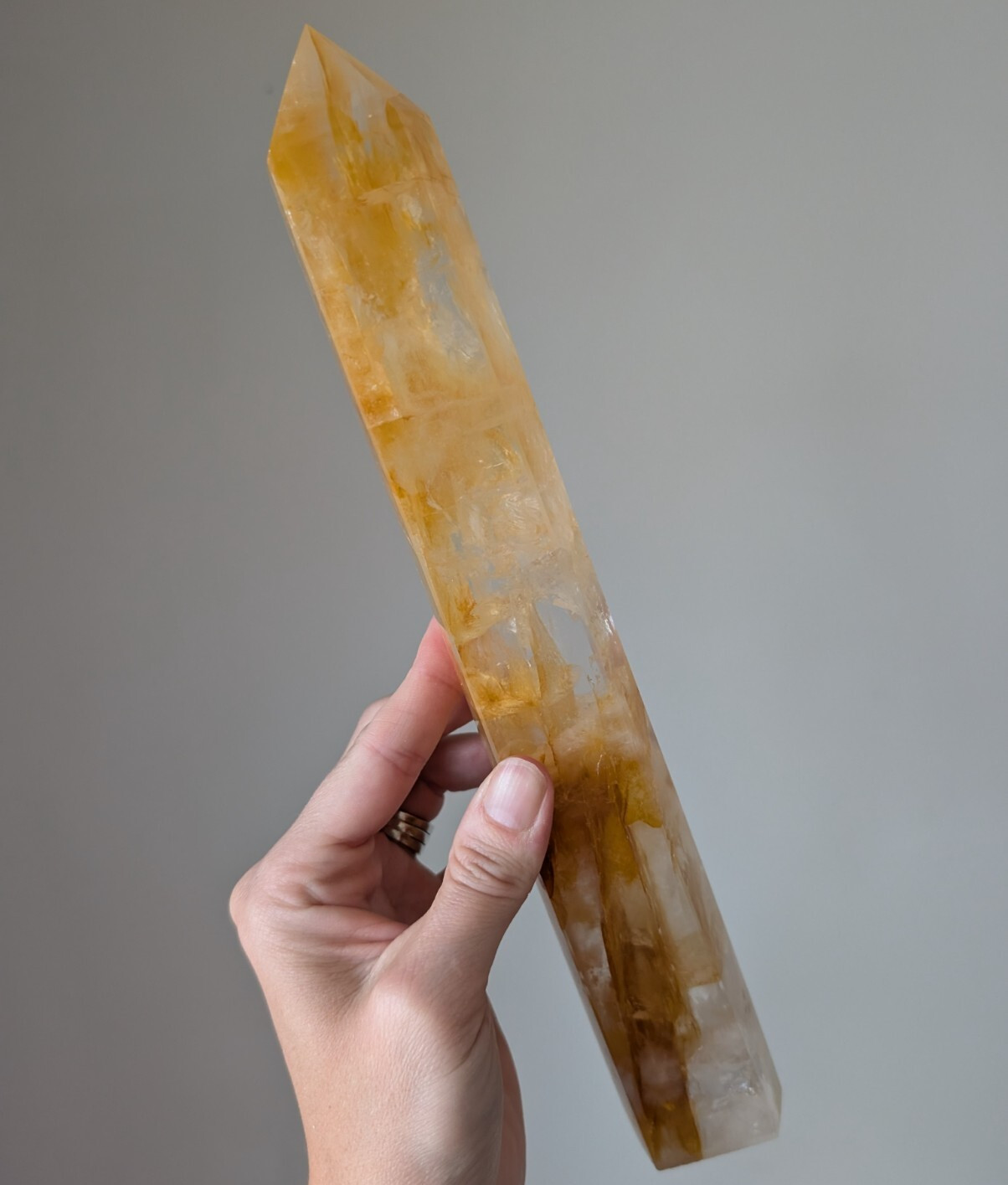 Golden Healer Tower Point Crystal Quartz Large Big Tall Chakra Gemstone Wand