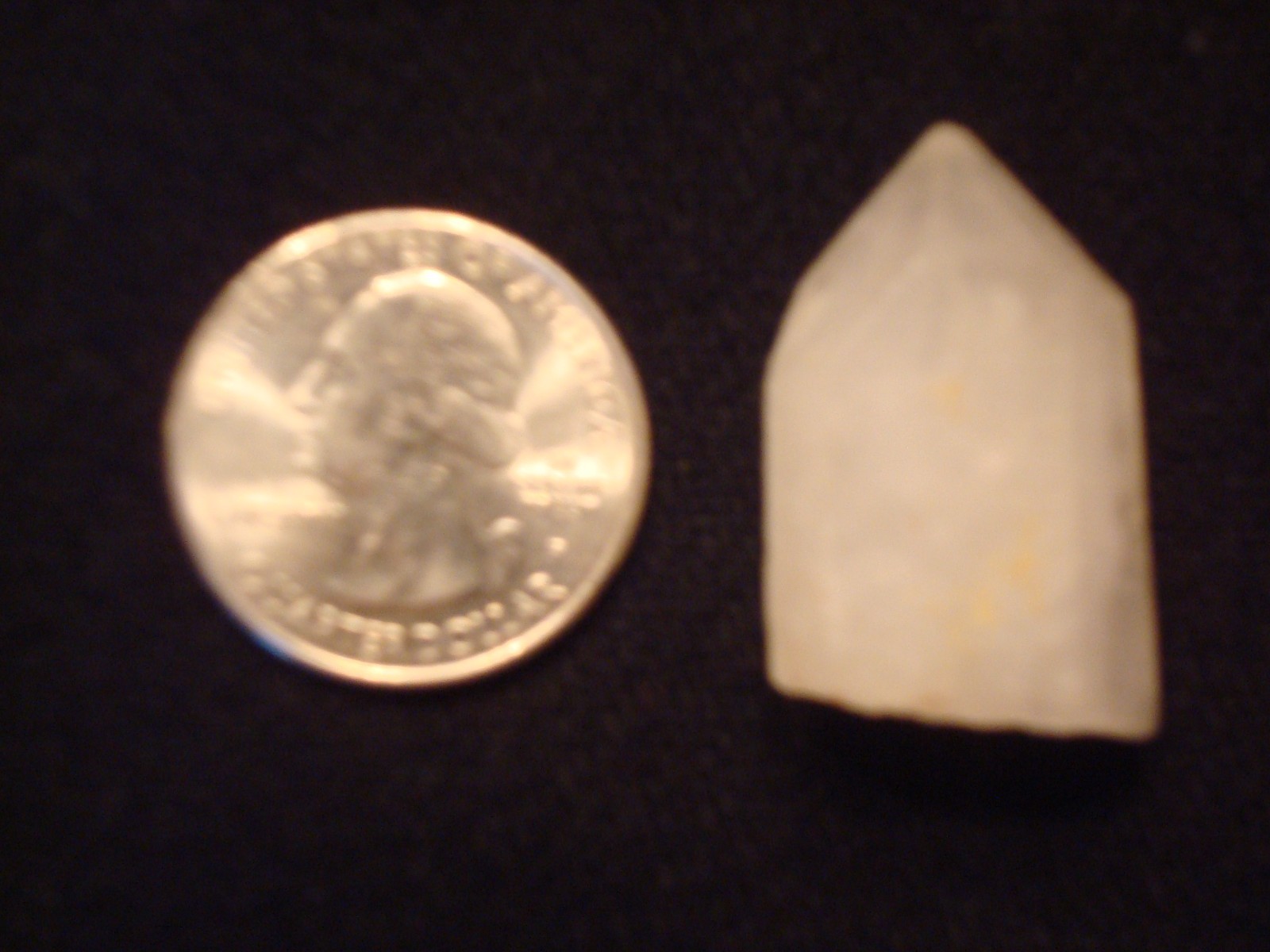 Quartz crystals, includes a white geode crystal slice in a metal setting