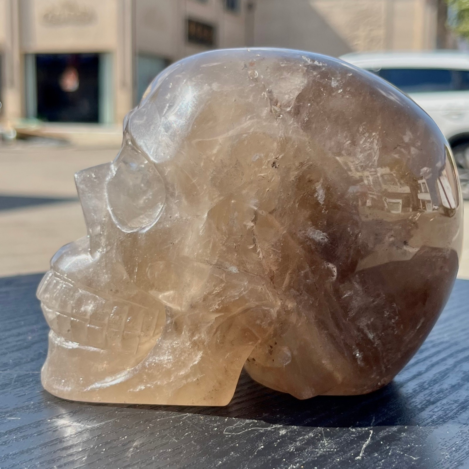 Real Smoky Quartz Stone Carved Human Skull Model Mineral Specimen Display 4 lb