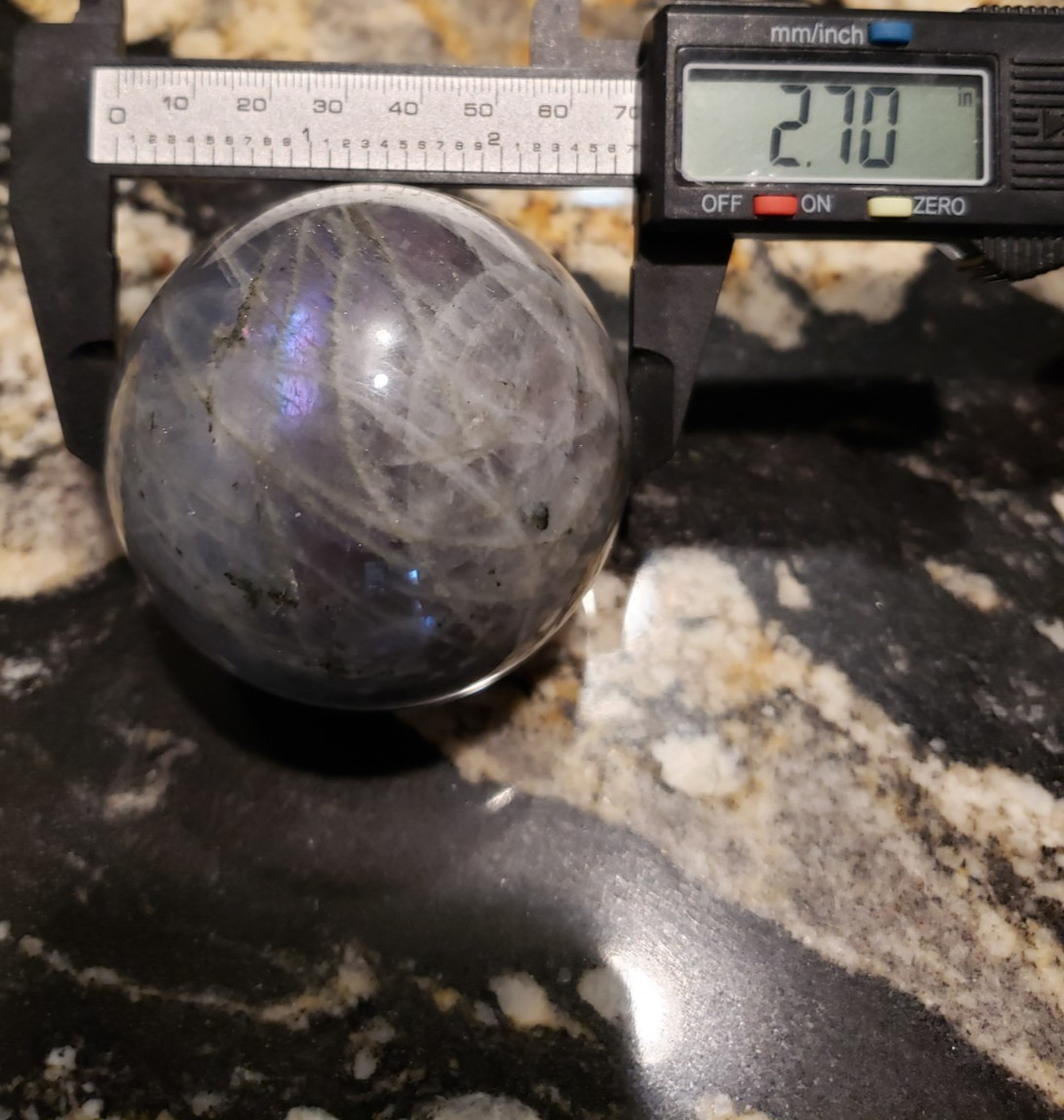 2.7″ Labradorite Mineral Crystal Iridescence Sphere Ball Orb Flash, 458g or 1 lb