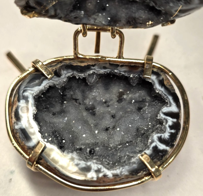 Natural Druzy Geode Crystal Jewelry Box Agate Quartz Cluster Hinged Trinket #15