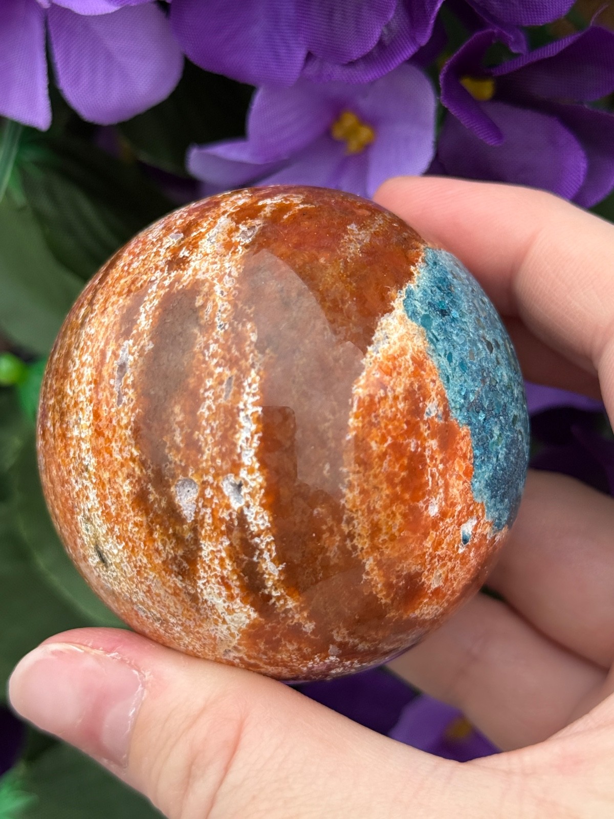 Blue Apatite in Sunstone Crystal Sphere USA NEW