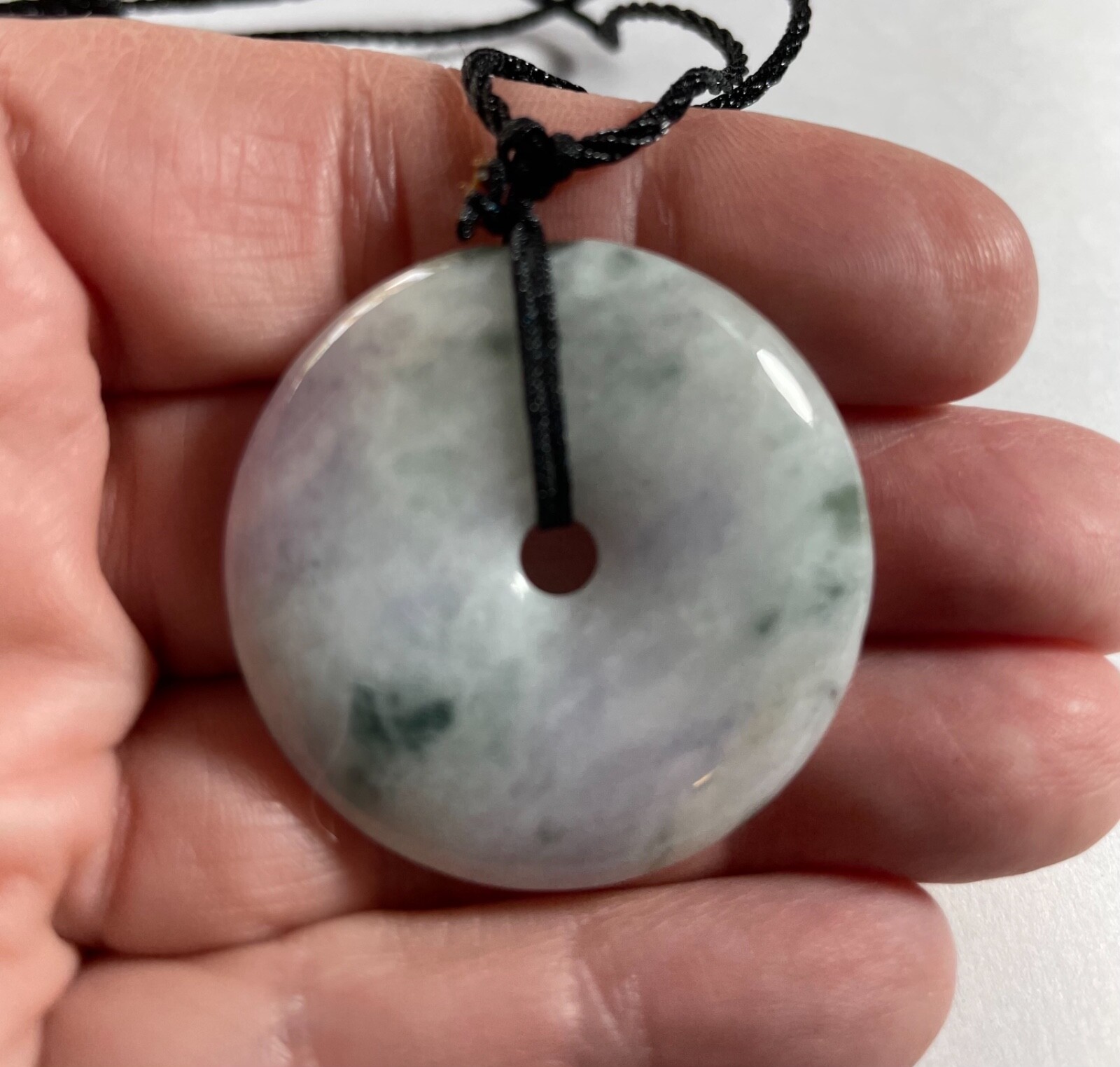 Certified Grade A 100% Natural Green Lavender Jade Donut Pendant 37mm 14.88g