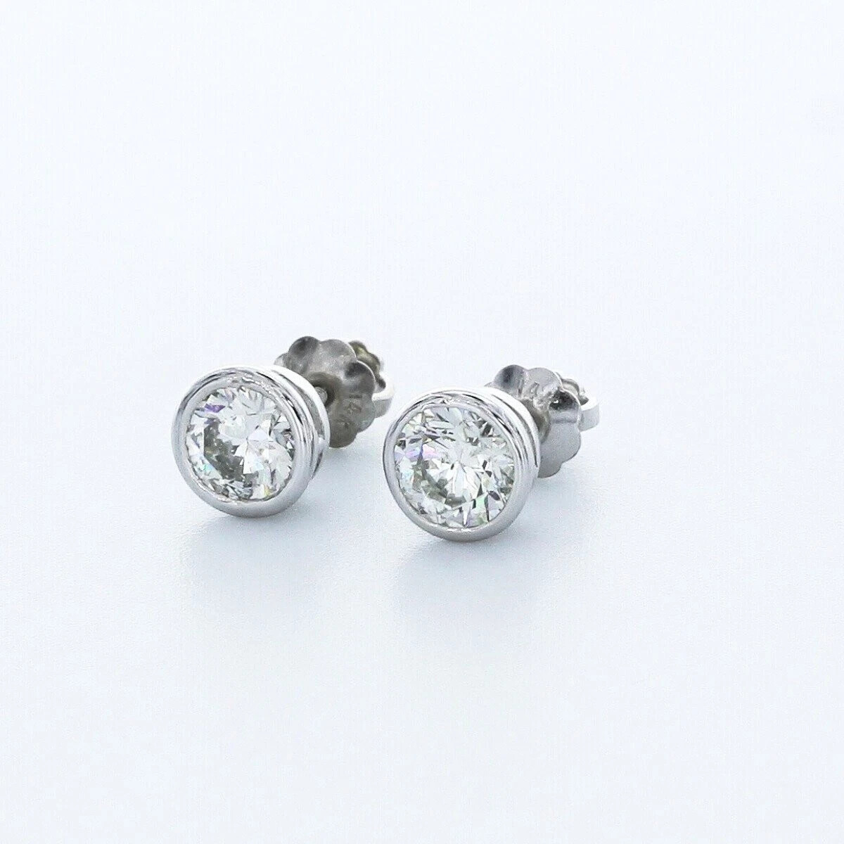 1.2CT Diamond Stud Earrings E/VVS1 Round Cut Bezel Set Classic Timeless