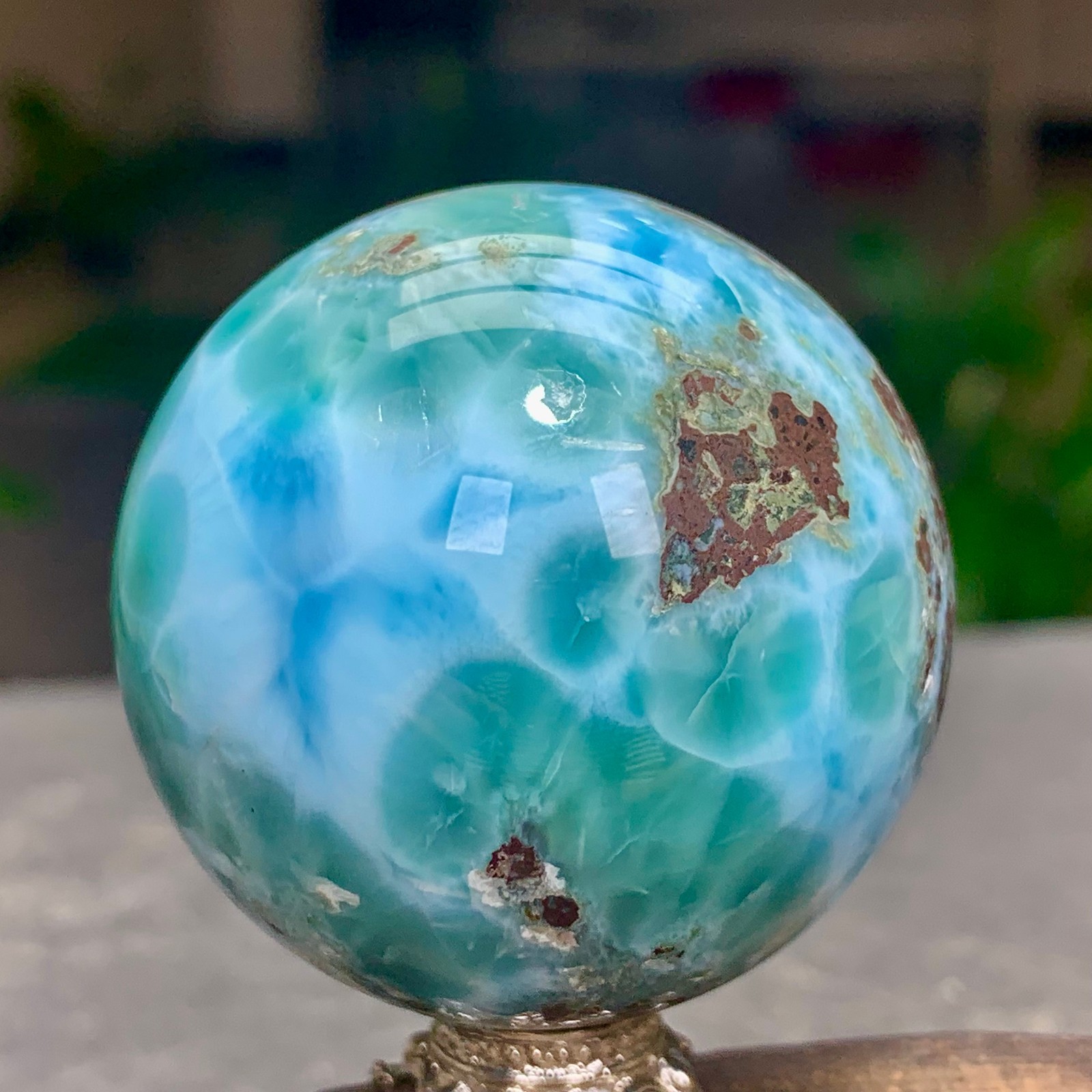 104G Natural larimar Gorgeous rough Crystal Sphere Ball Healing