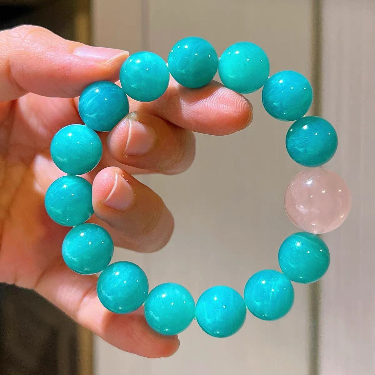 Natural Amazonite and Rose Quartz Bracelet – Mother’s Day Gift