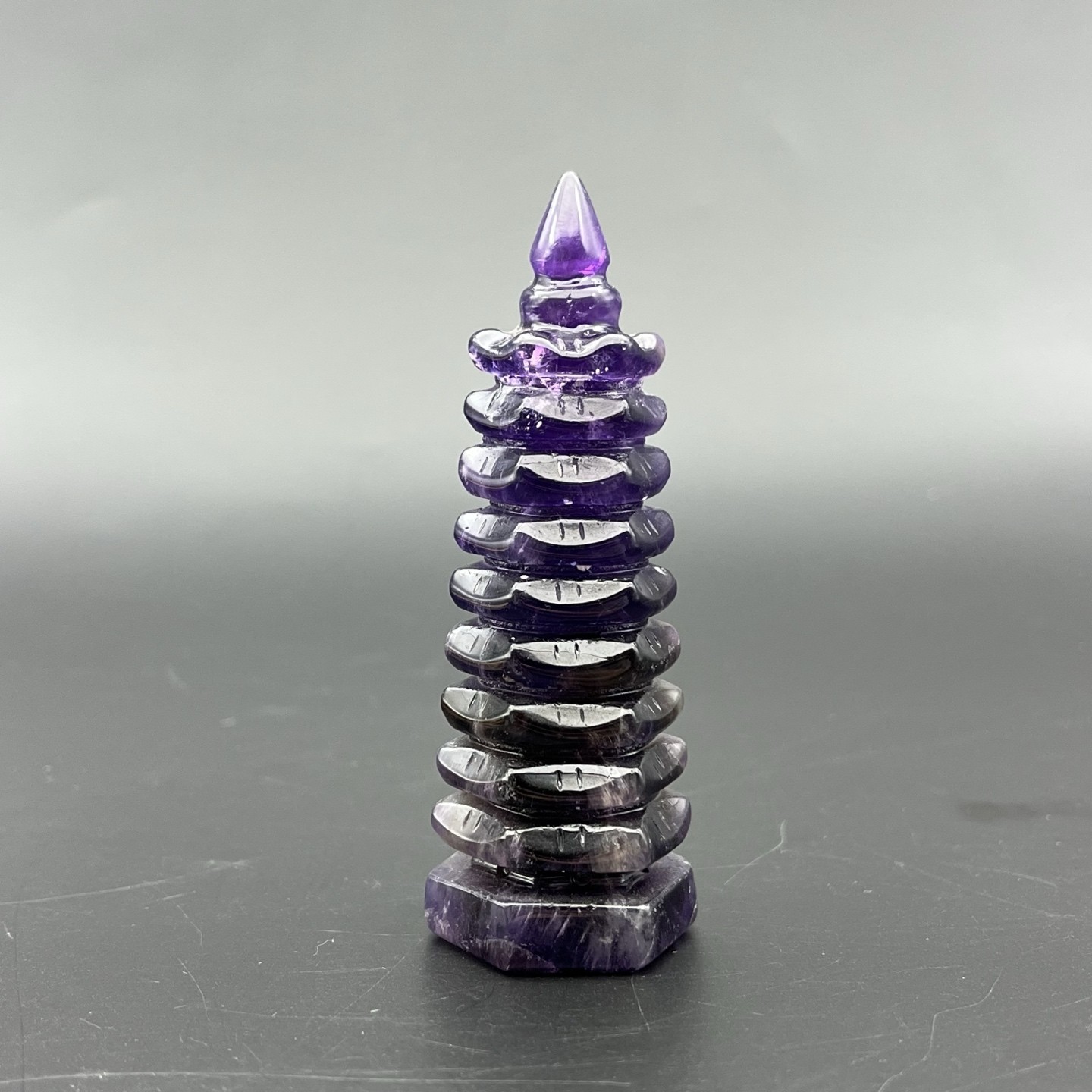 Natural Transparent Purple Amethyst Pagoda Spiritual Wisdom Learning Table Decor