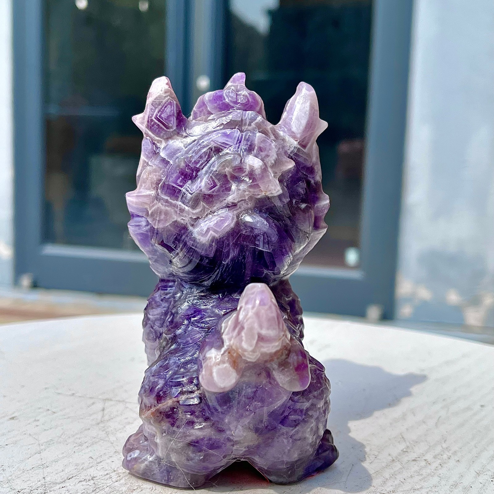 1.49LB Natural dreamy amethyst lion hand carved skull healing