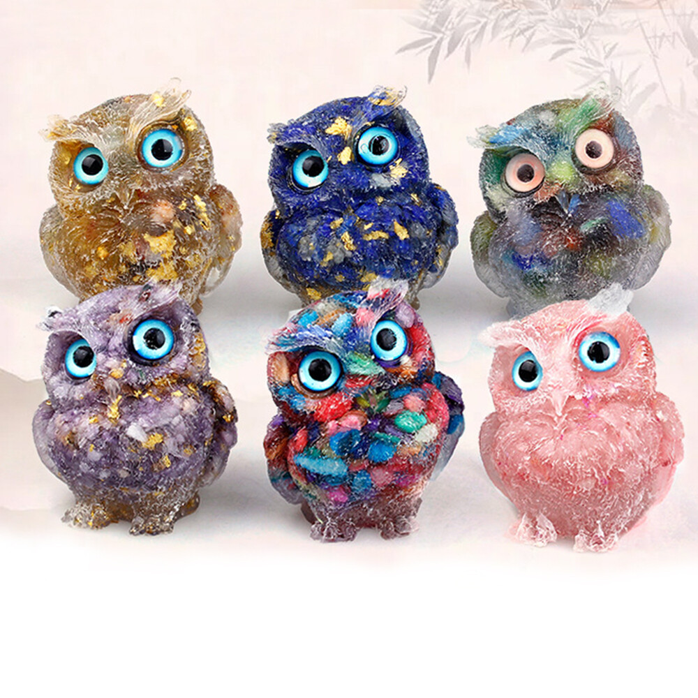 Angel Aura Owl Shape Quartz Geode Bonded High Energy Resin Crystal Cluster Gift