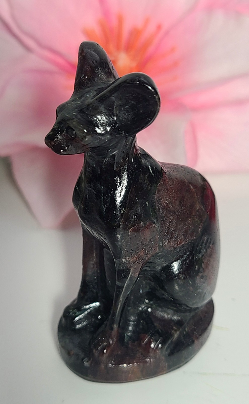 3″ 108g Garnet Arfvedsonite Egyptian Hairless Cat Crystal Stone Carving Statue