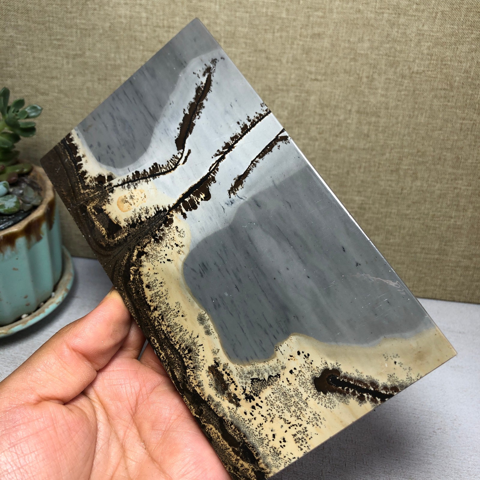 Natural Chinese painting stone crystal ornaments pictographic landscape A5053