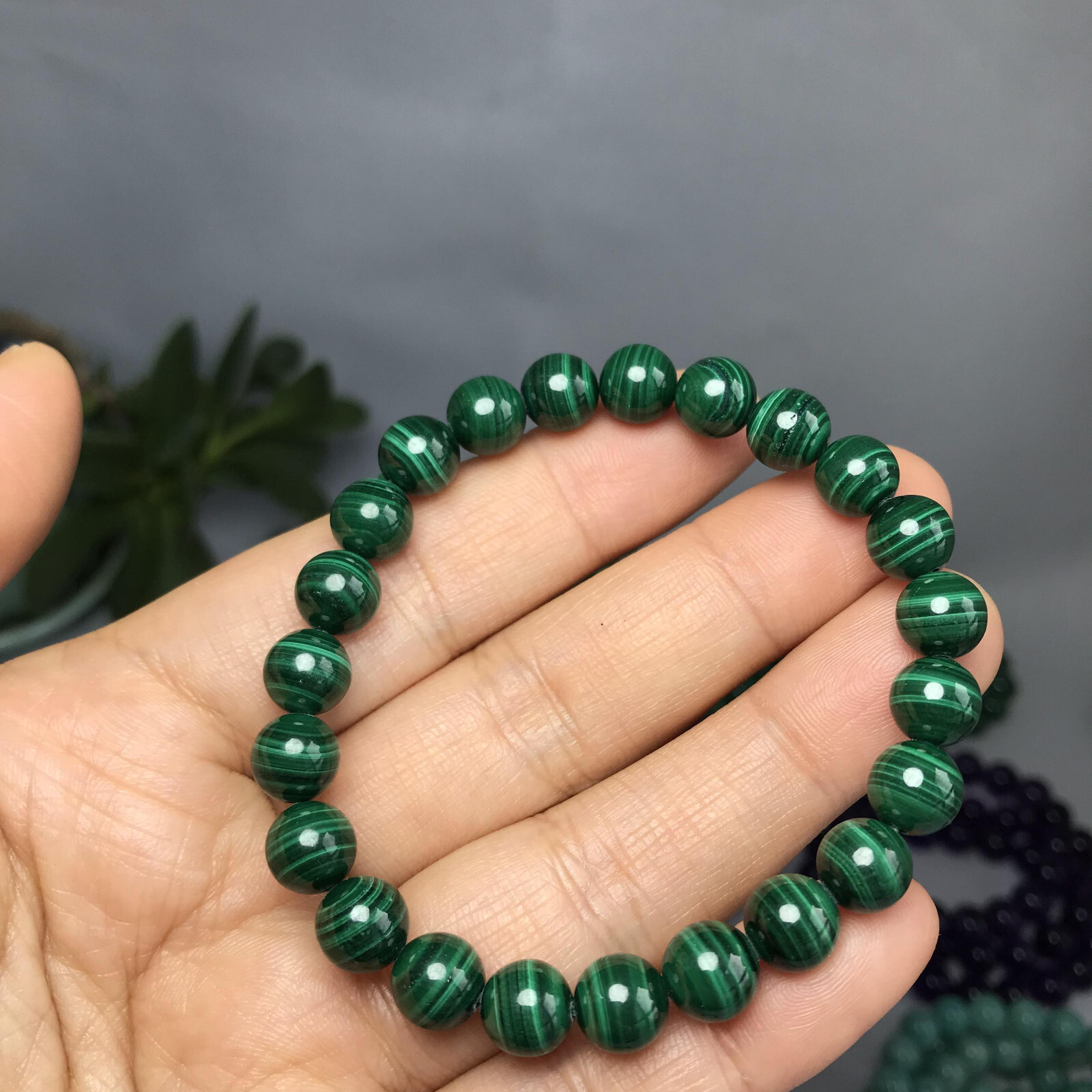 8mm Natural malachite gemstone Crystal chain beads bracelet 25-26g A5263