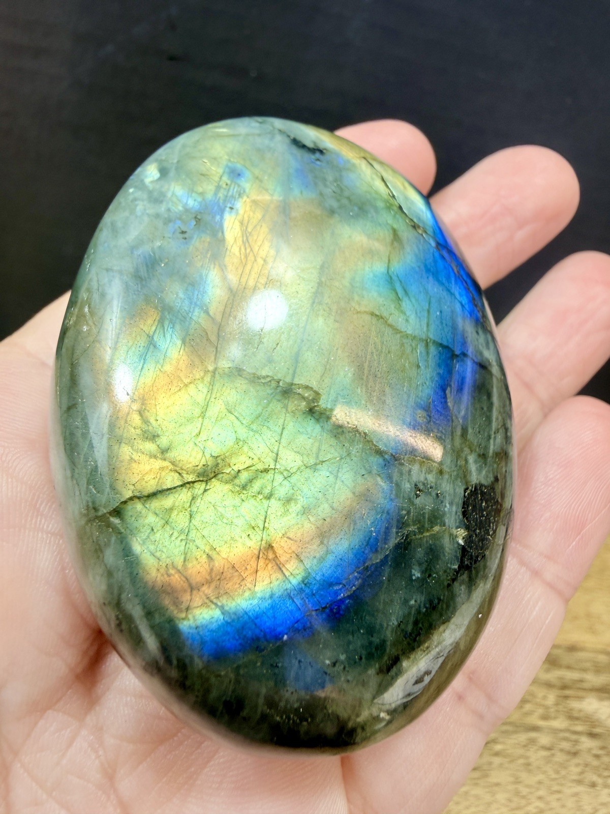 Crystal Labradorite Palmstone heal reiki mindfulness Aura meditate Flash 146g 2