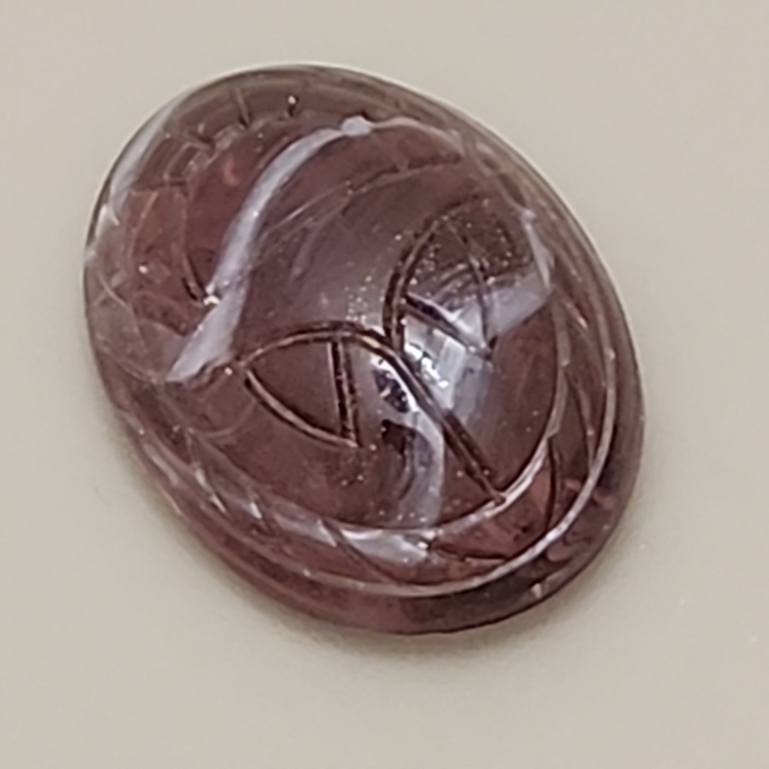 Carved Scarab Glass Gem Lot of 2 Purple Swirl Oval Egyptian Revival 25mm x 18mm