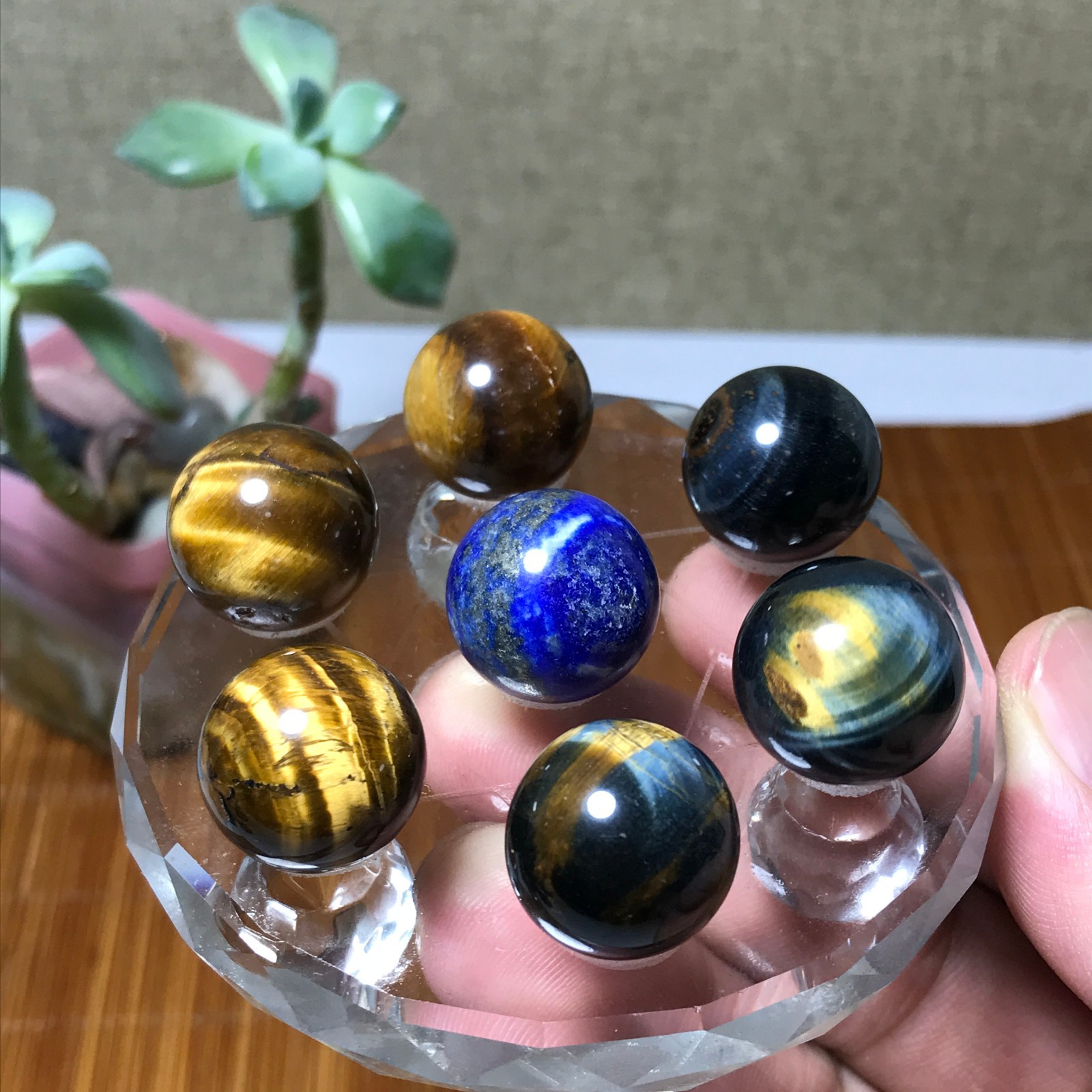 Natural lapis lazuli tiger eye gemstone Seven Star Array Specimen base 1310