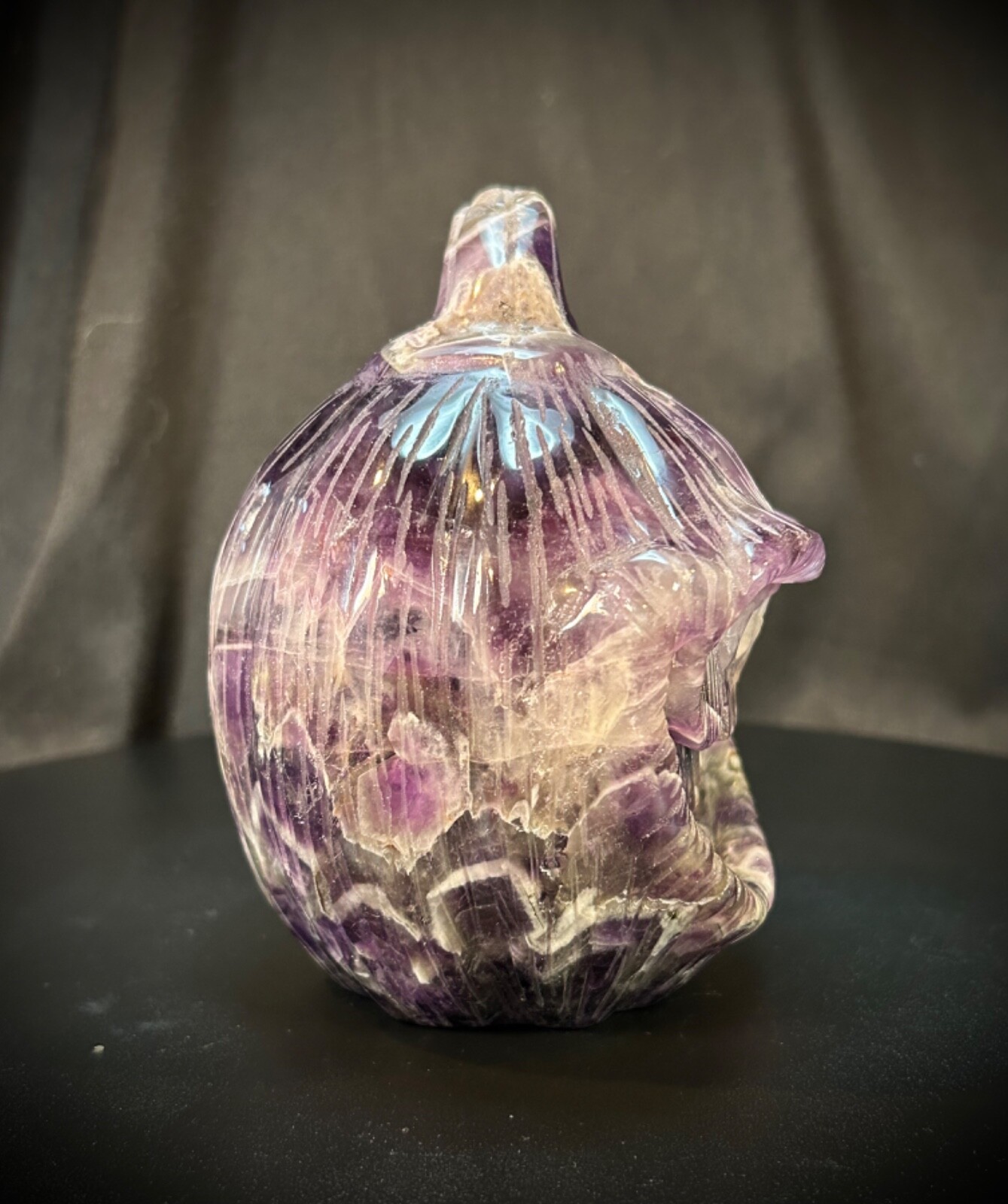 4.36″ Chevron Amethyst Smiling Pumpkin Skull Carving 2lb 1oz