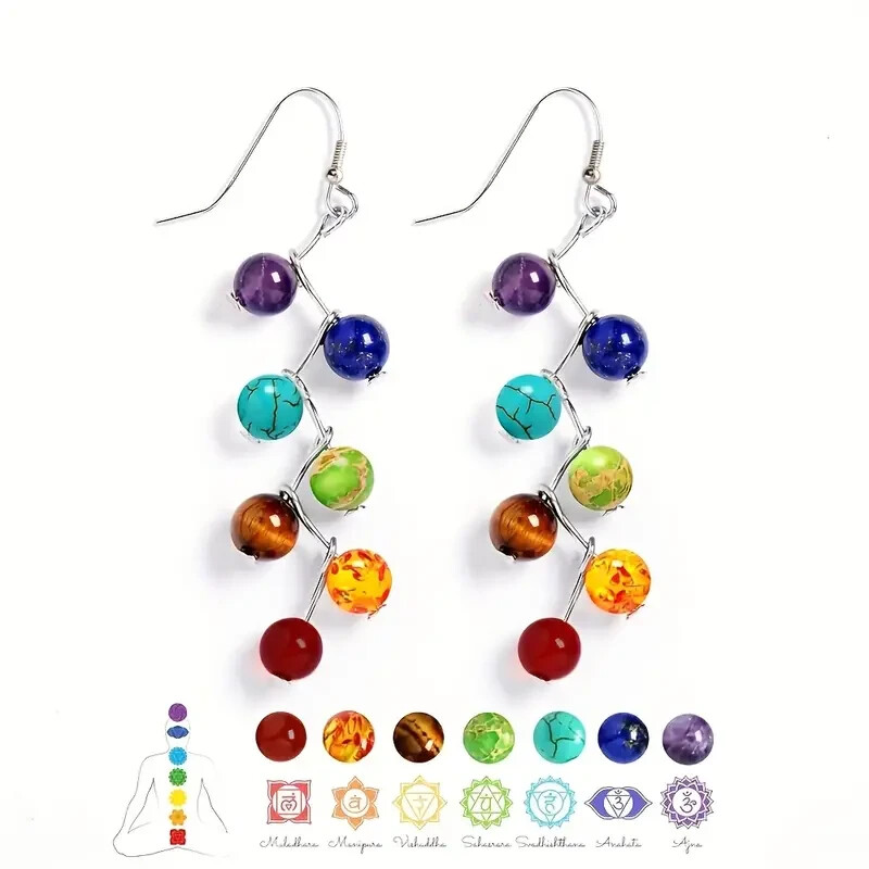 7 Chakra Healing Earings Reiki Silver Toned