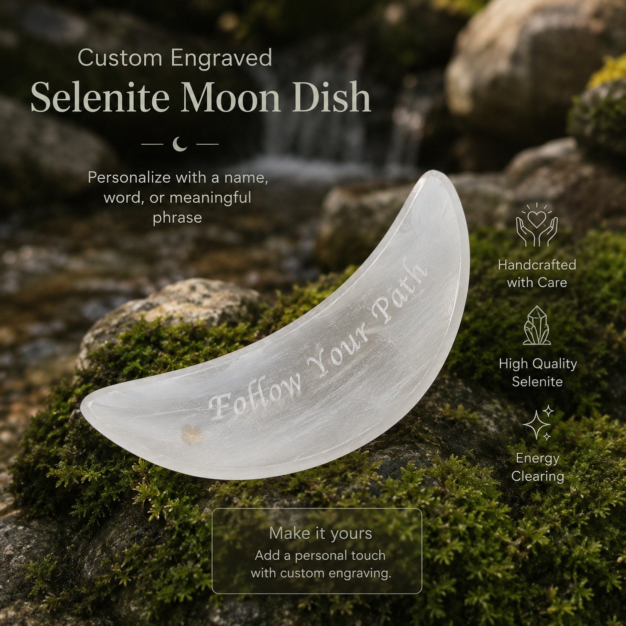 Selenite Moon Bowl Crystal Cleansing Charging Plate Trinket Jewelry Dish Decor