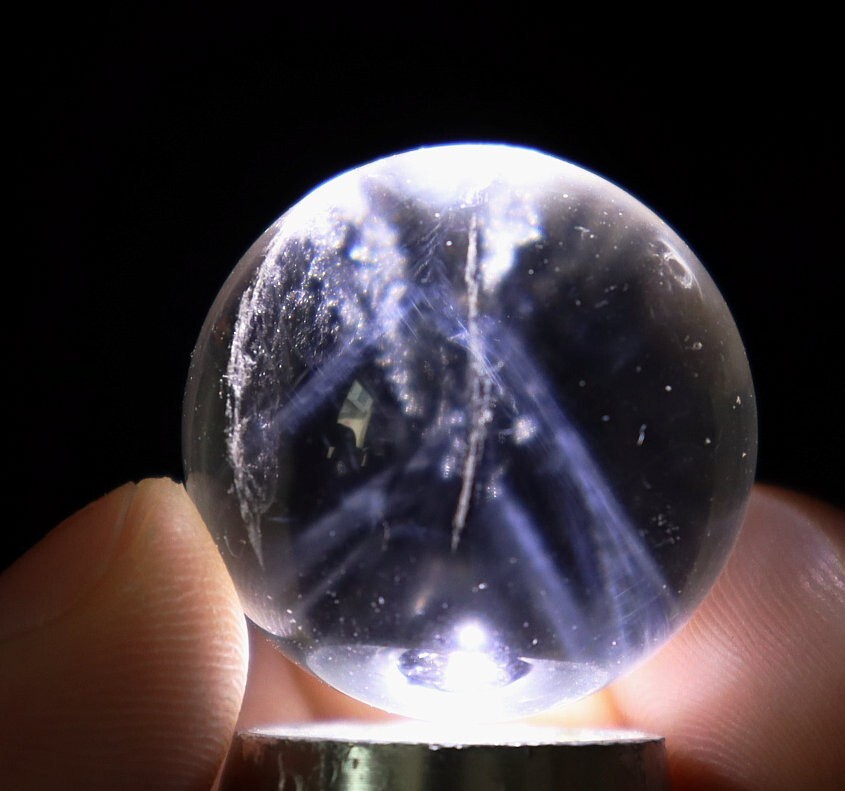 26mm Natural Blue Angel Feathers Clear Quartz Crystal Stone Sphere Ball Healing