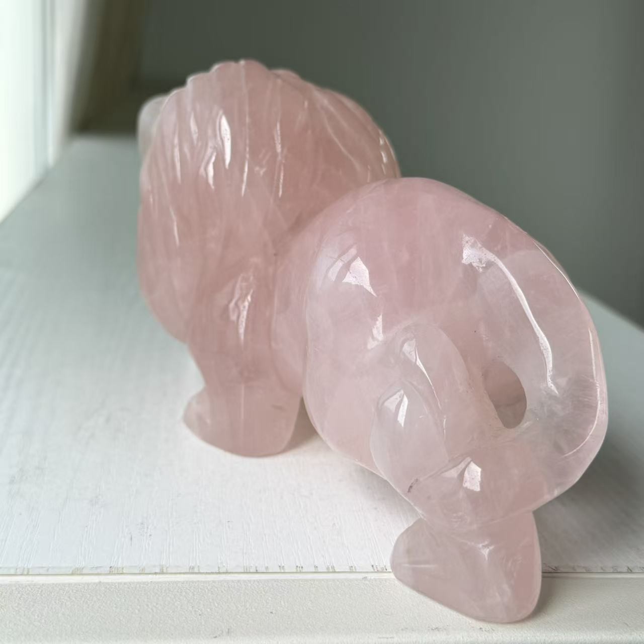 3.74LB Large Natural Rose Quartz Lion Statue Crystal Carving Home Decor FengShui