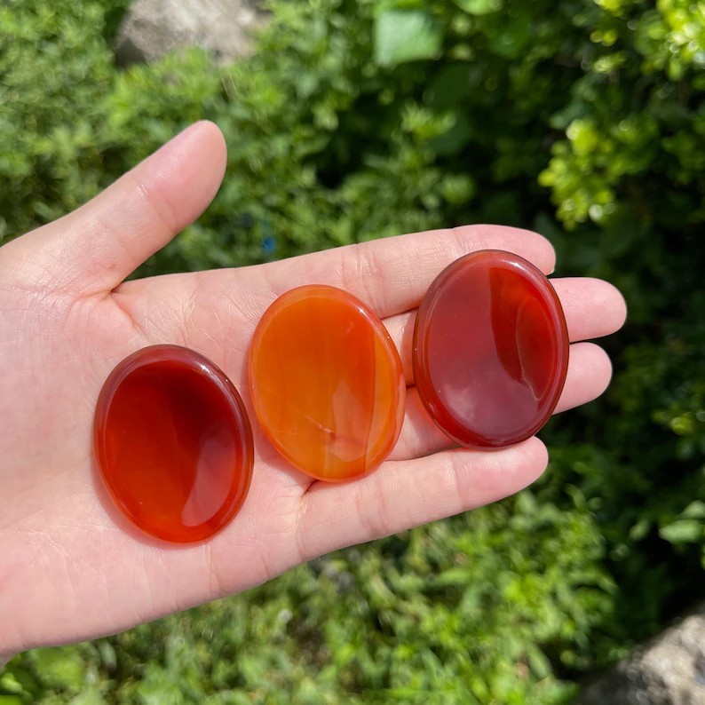 Natural Carnelian Polished Palm Pocket Worry Stone for Healing Anxiety Relief