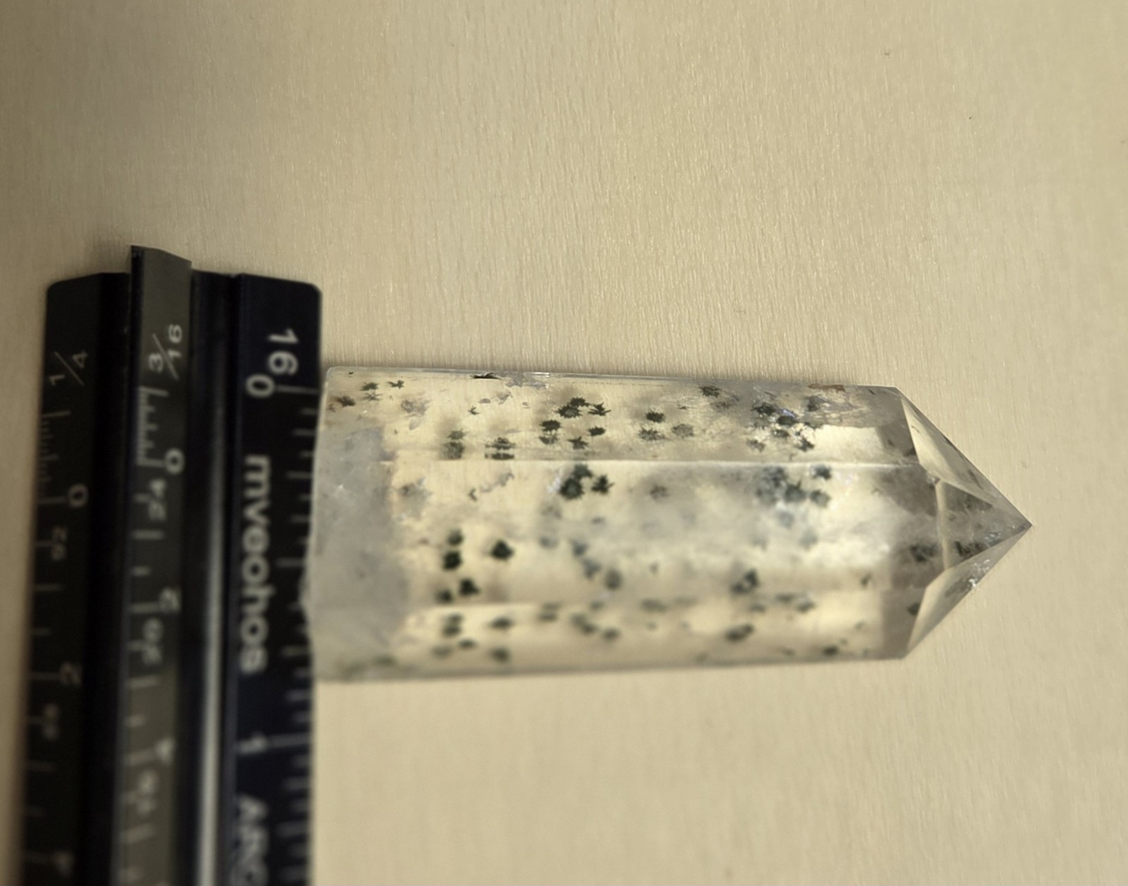 Star Hollandite Quartz point W/Clear Glass Stand