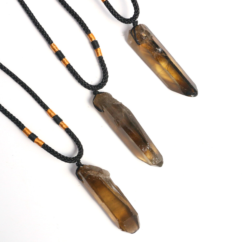 1PC Natural Irregular Smokey Quartz Necklace Crystal Pendant Stone Reiki Healing