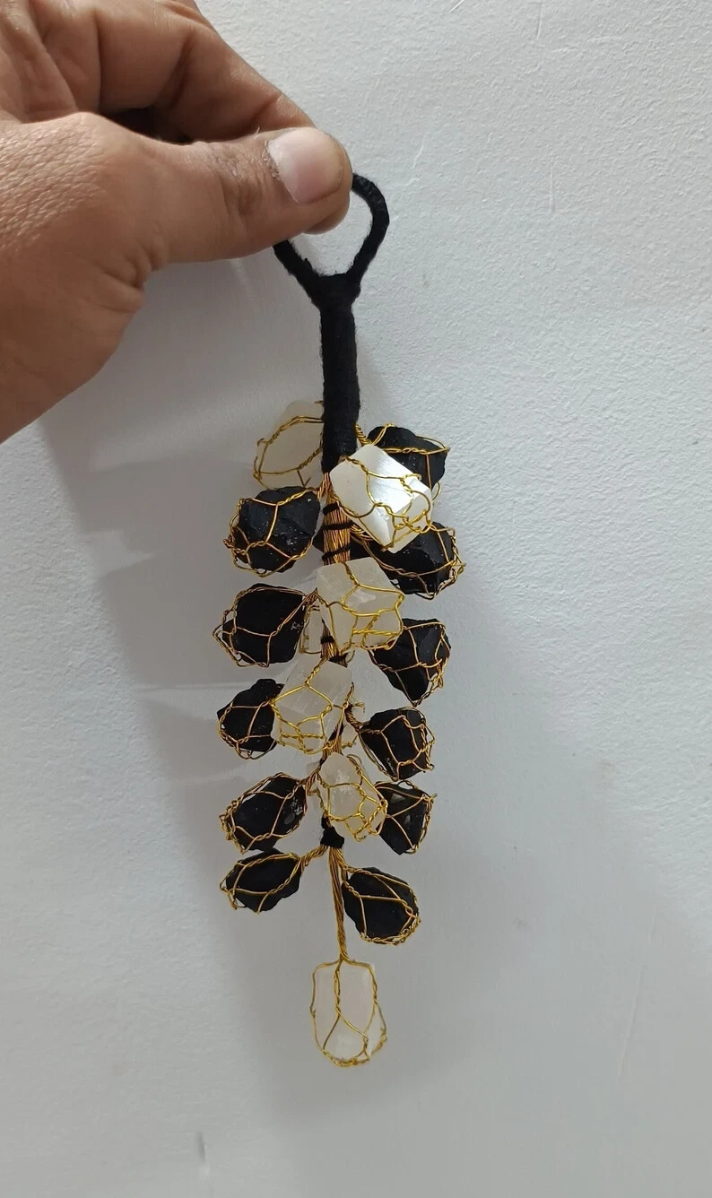 Black Tourmaline Wall Hanging Selenite Crystal Car Door Decor Protection Charm