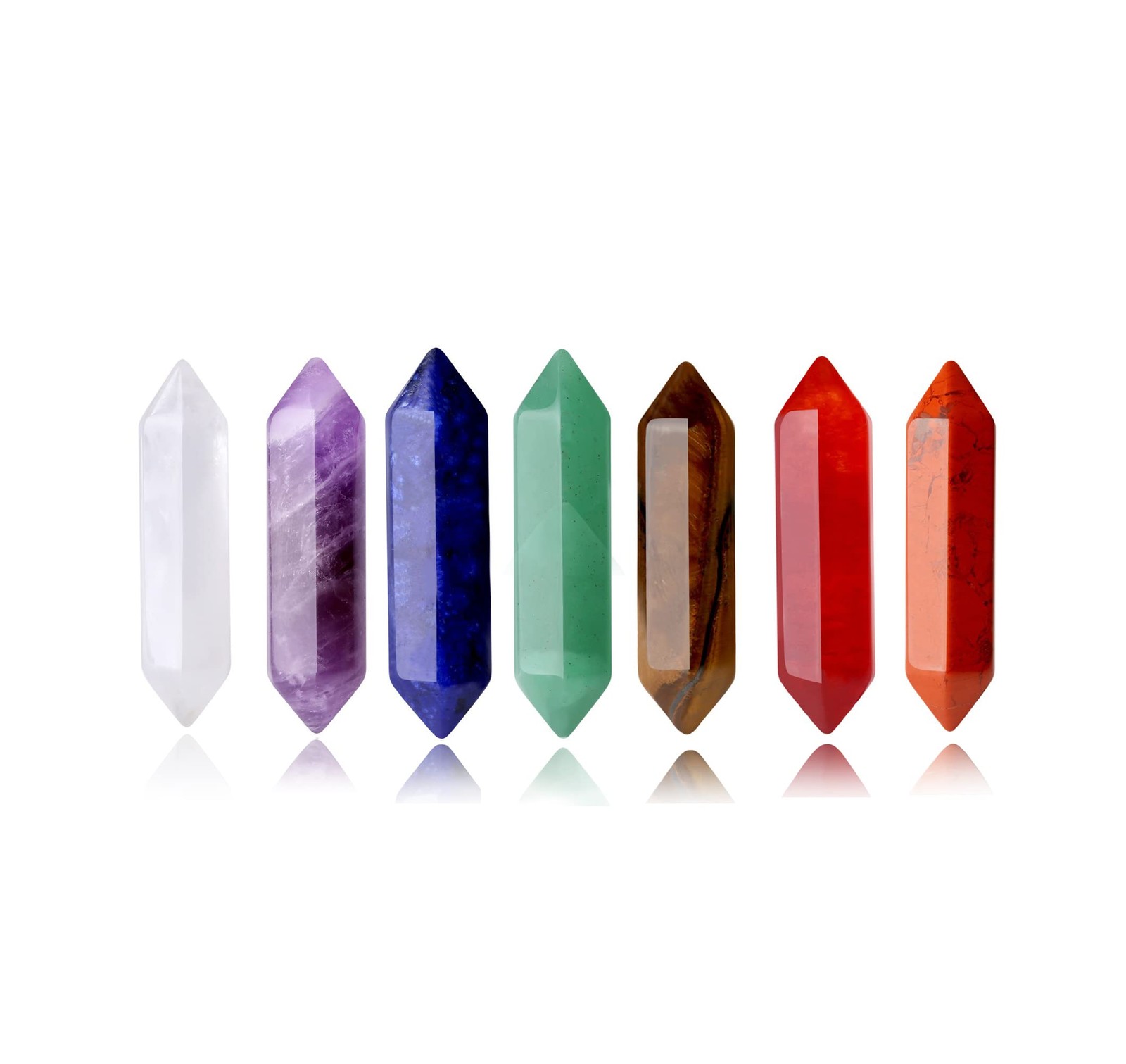 7 Chakra Healing Crystals Set: Quartz, Amethyst, Aventurine, Tiger Eye, Reiki