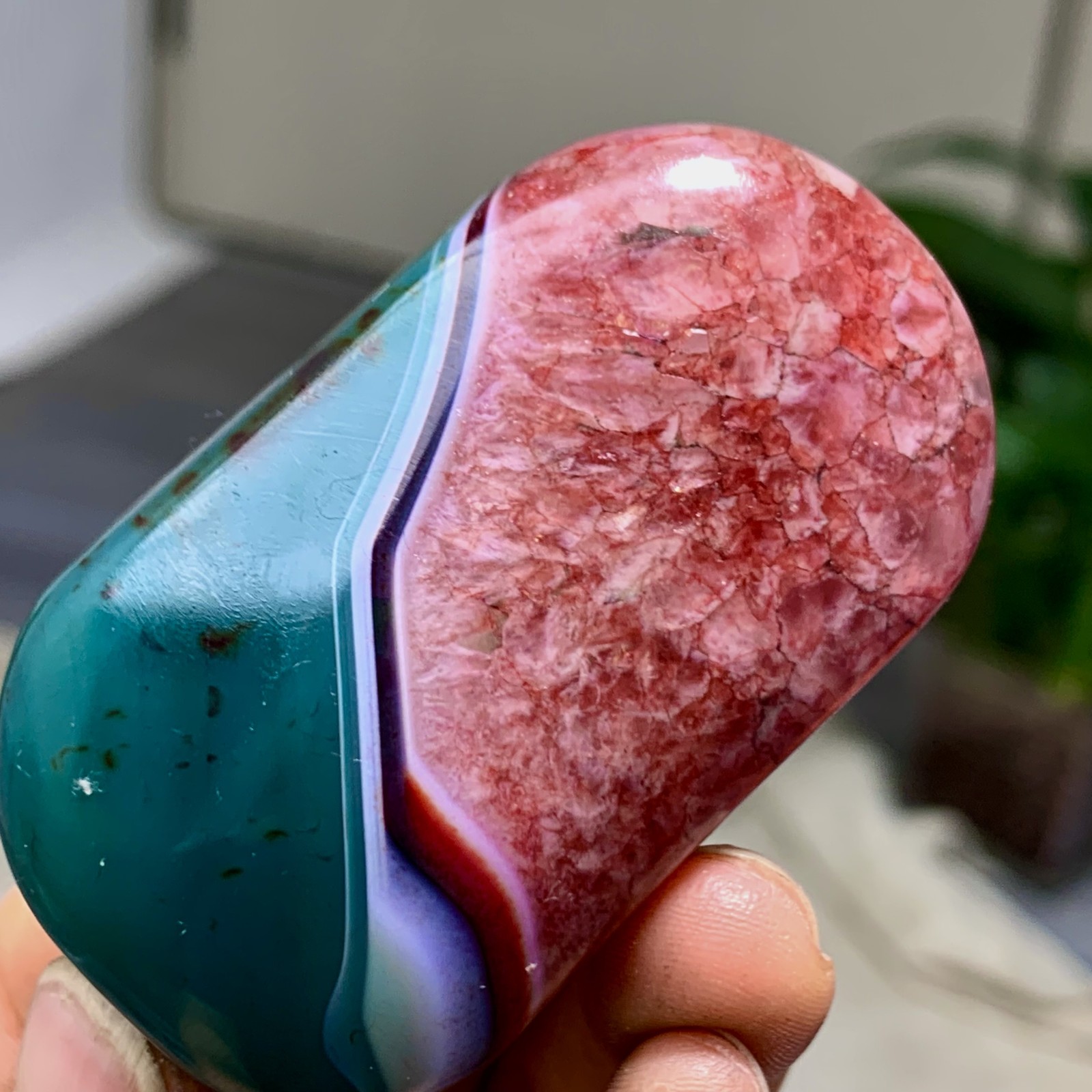 84G Natural colorful agate stripe Crystal mineral oval-shaped form