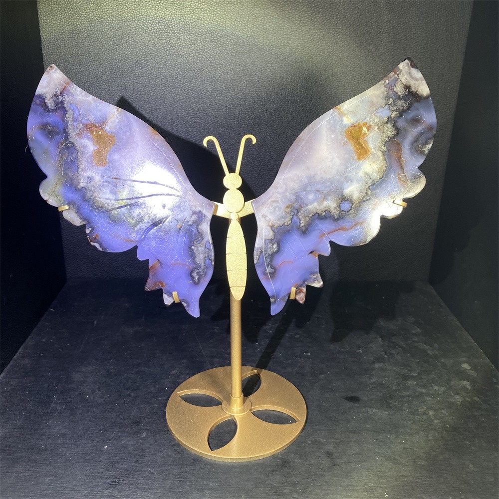 1.2LB 9″ A++Blue Flower Agate Butterfly Statue Crystal Reiki Heal Carving Decor