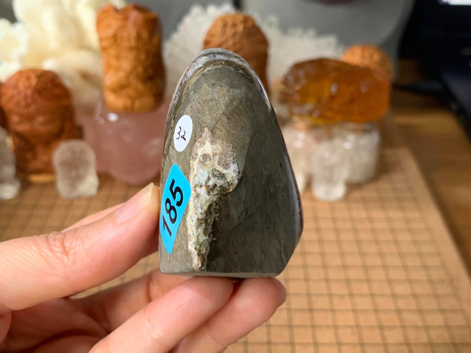 Small Amethyst & Calcite Cut Geode Quartz Crystal Cluster – 90 Grams (#185)
