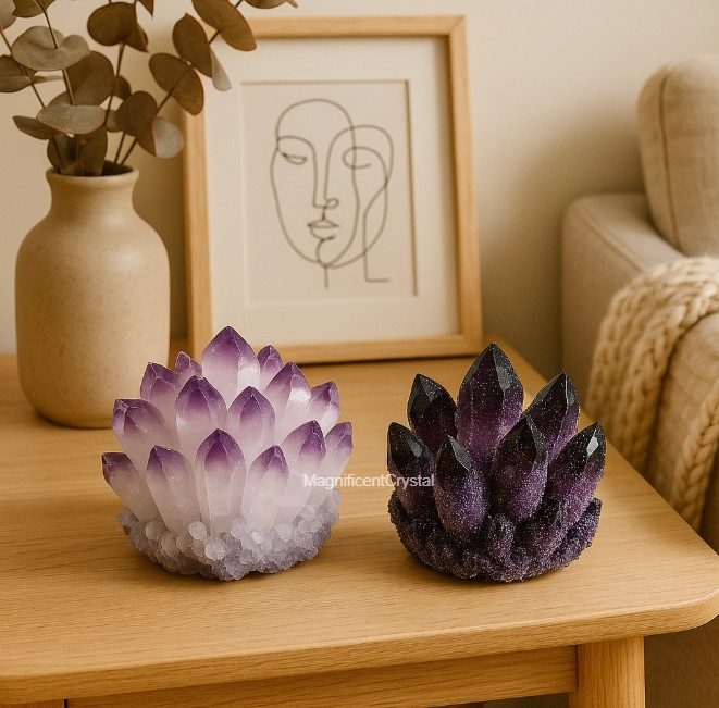 2PCS Amethyst Duo Power Set Natural Clusters Light & Dark Purple Crystal Decor