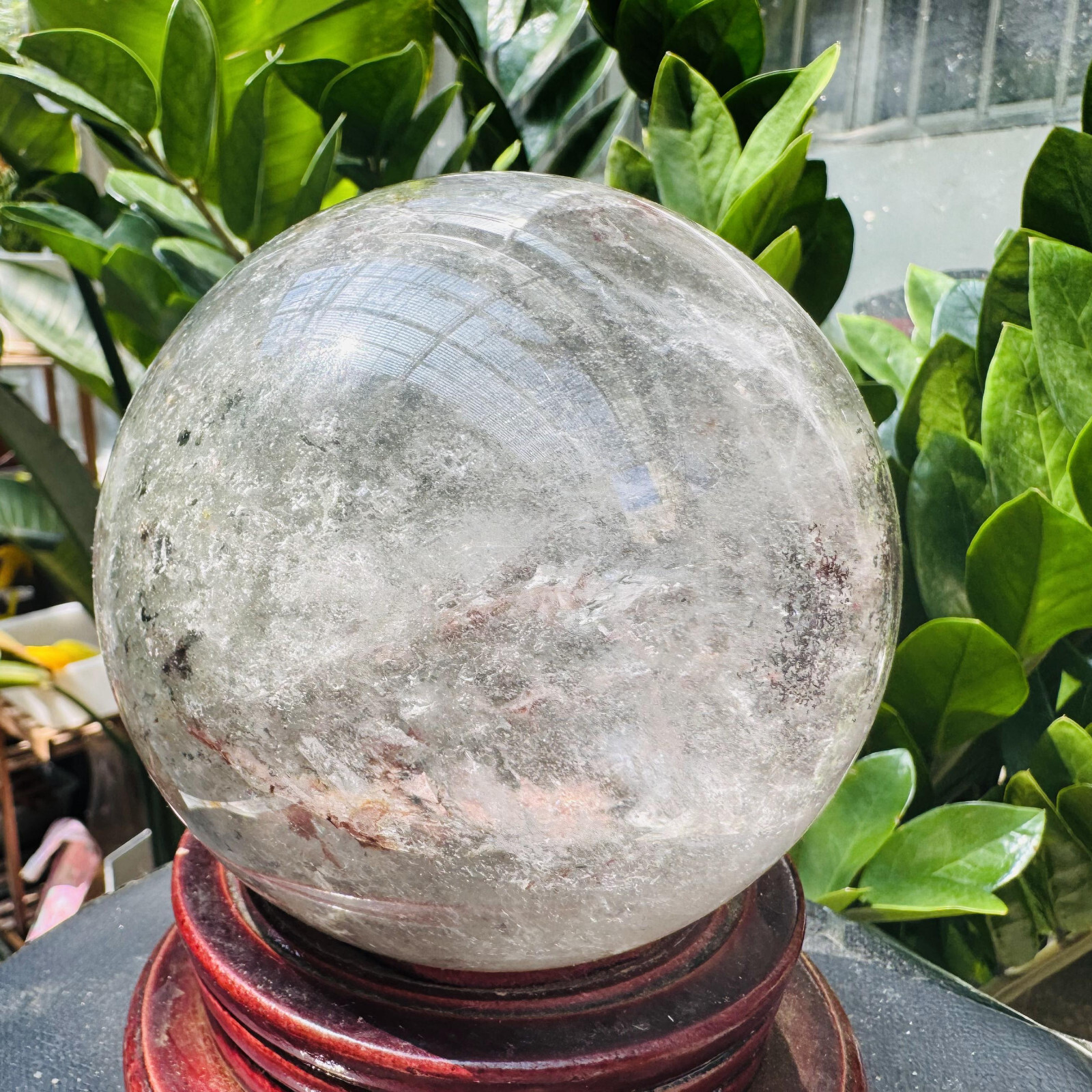 Rare Natural Green Ghost phantom quart ball carved crystal sphere reiki3.87LB