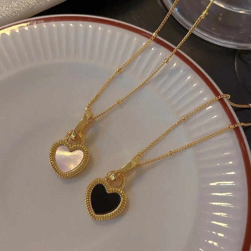 Fashion Jewelry Gold Black Heart Cubic Zircon Pendant Necklace 1PC