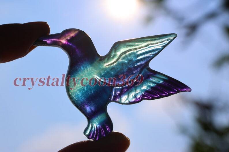 2″ Carved Natural Fluorite Humming Bird Reiki Crystal Skull Decor Crystal Gift