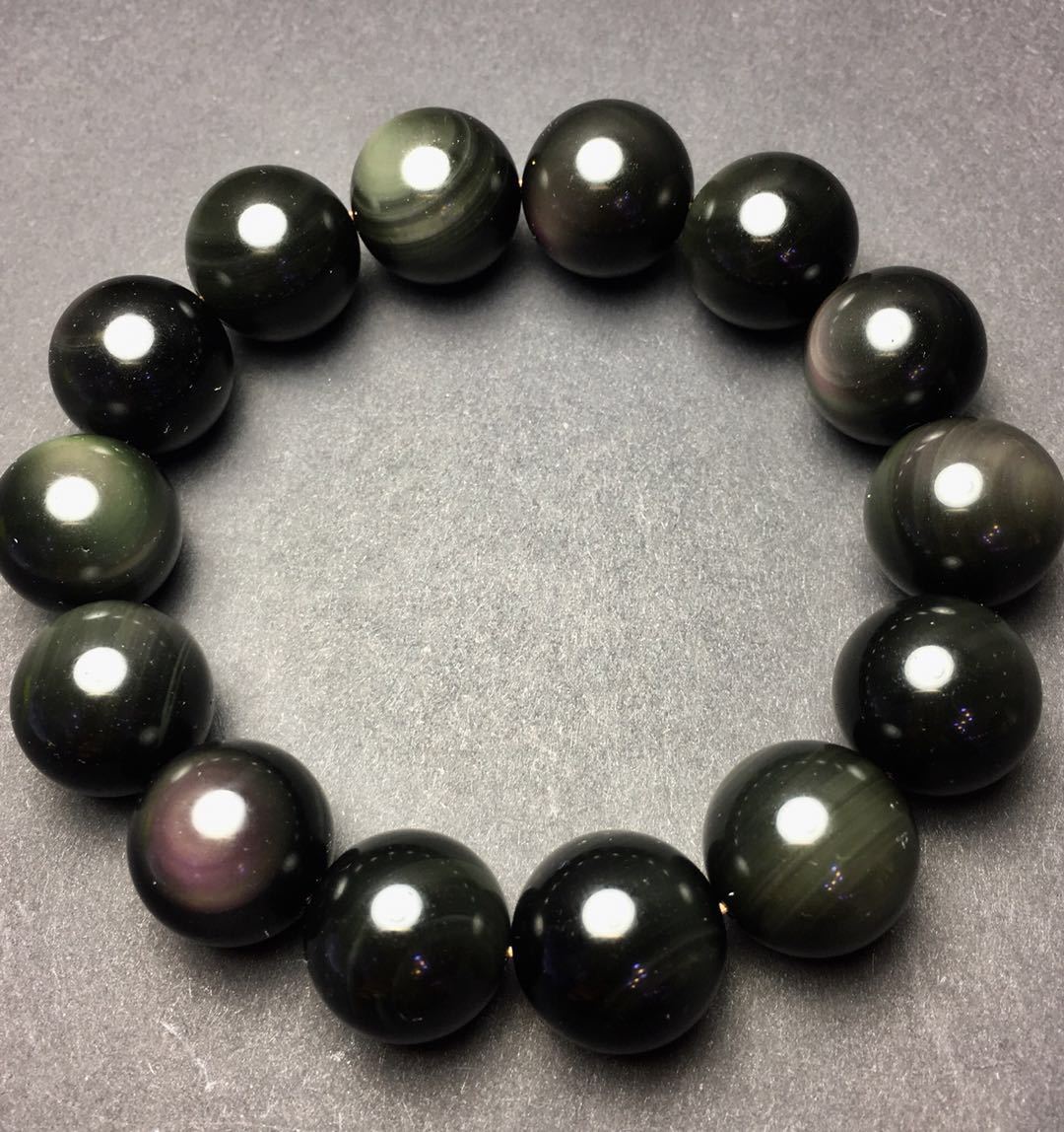 16mm Natural Rainbow Flash Obsidian Stretch Bracelet Crystal Healing