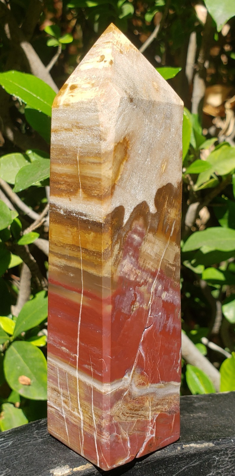 5″ Red Brown Petrified Wood Tower Obelisk Point Fossil Mineral Tree UV, 253g