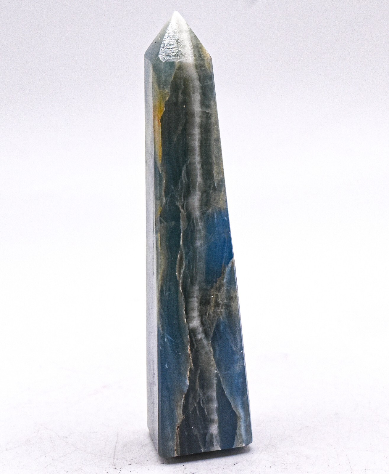 3.6″ Blue Onyx Obelisk Polished Layered Natural Gemstone Mineral Tower Argentina
