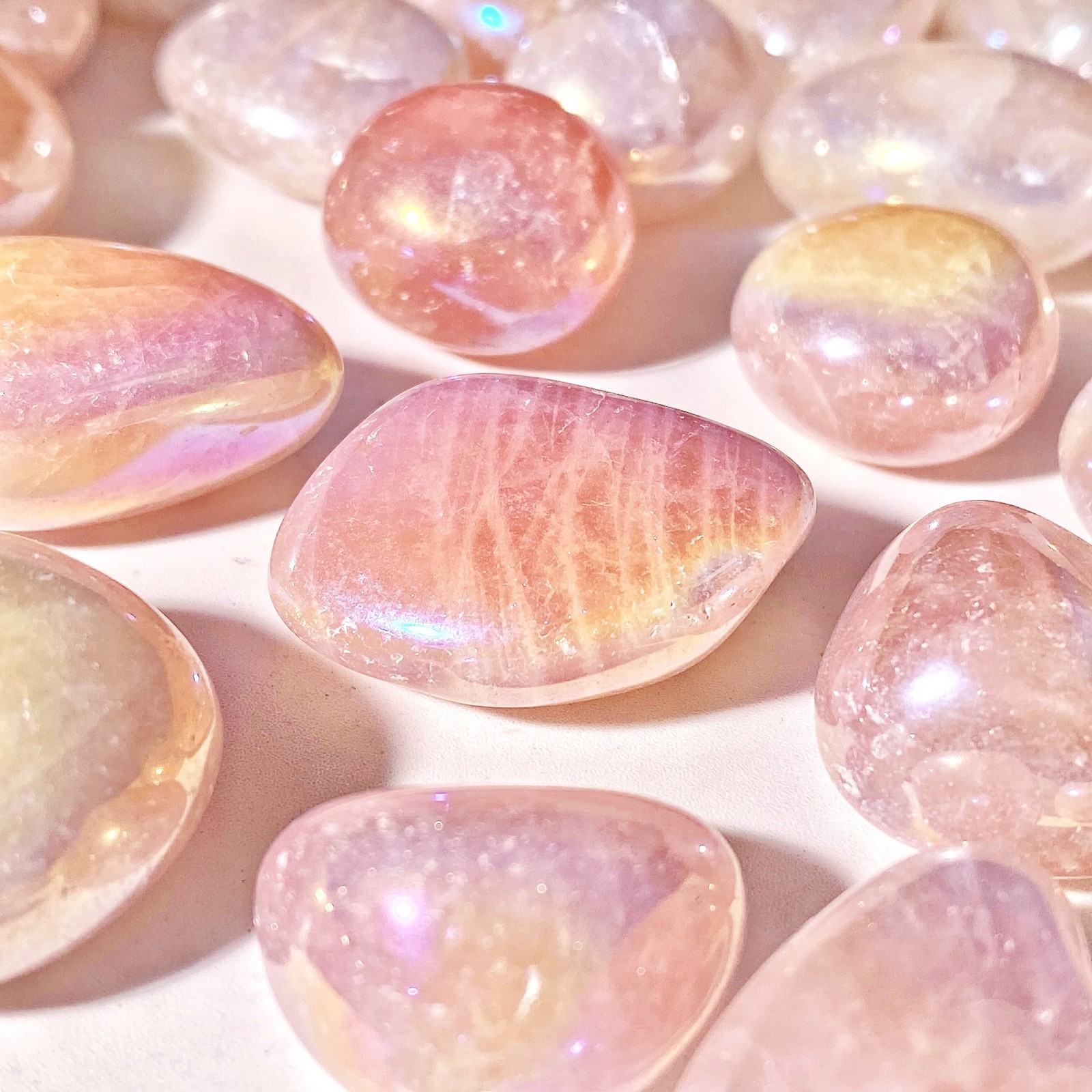 3pcs Aura Rose Quartz Tumbled Crystal Stones High Quality Natural Crystal