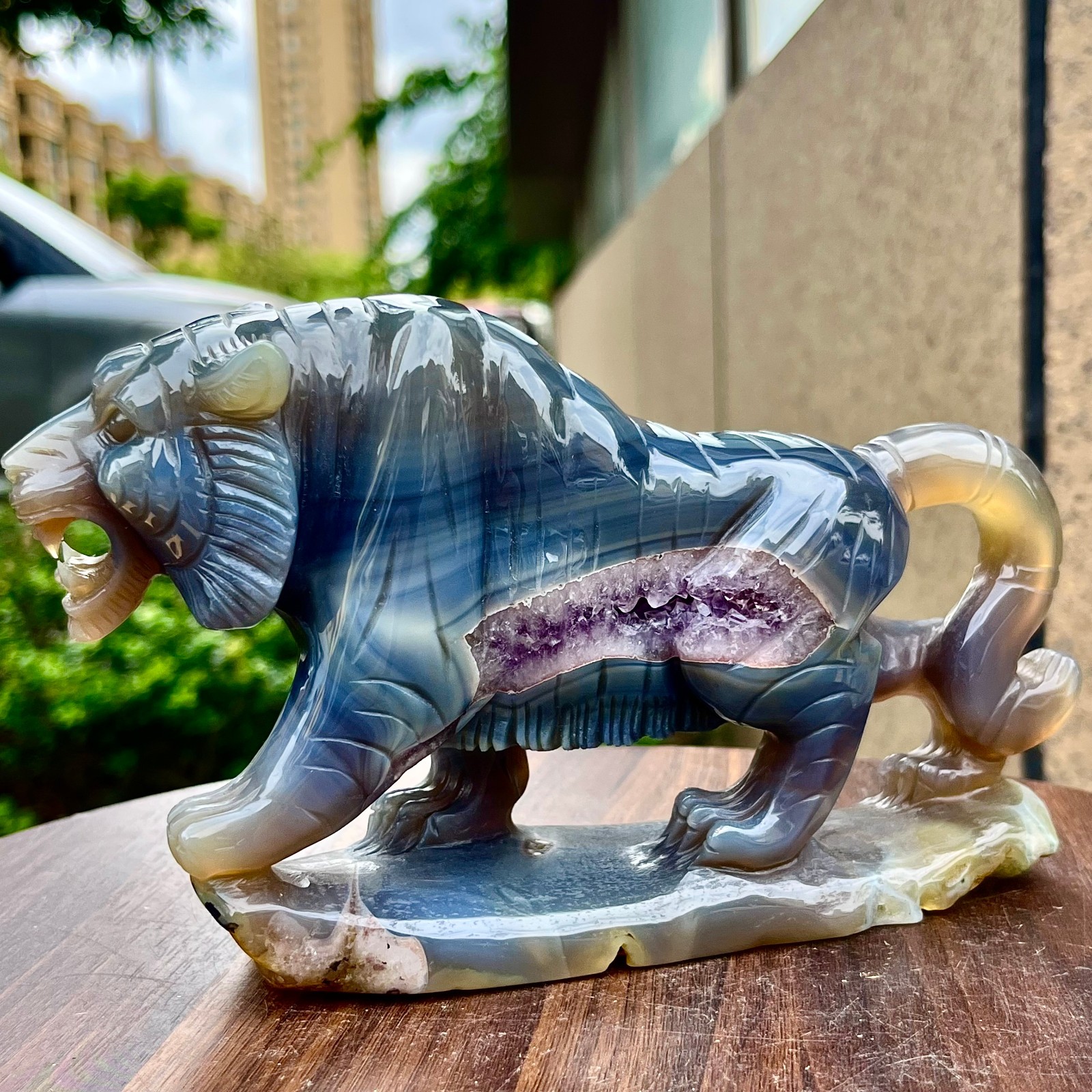 2.27LB High level natural amethyst cave hand carved spiritual tiger