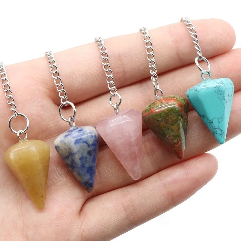 Natural Stone Quartz Agates Pendant Reiki Healing Cone Amethyst Charm Pendulum P