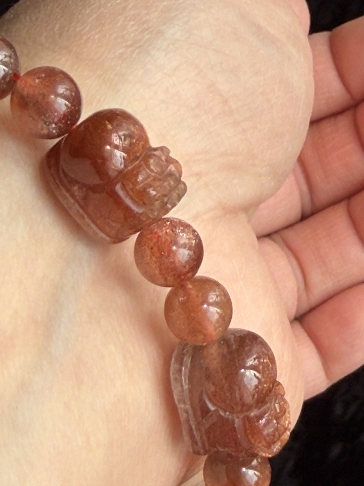 14mm Natural Pixiu Sunstone Flashy Crystal Bracelet Fits 7-7.5” Wrists
