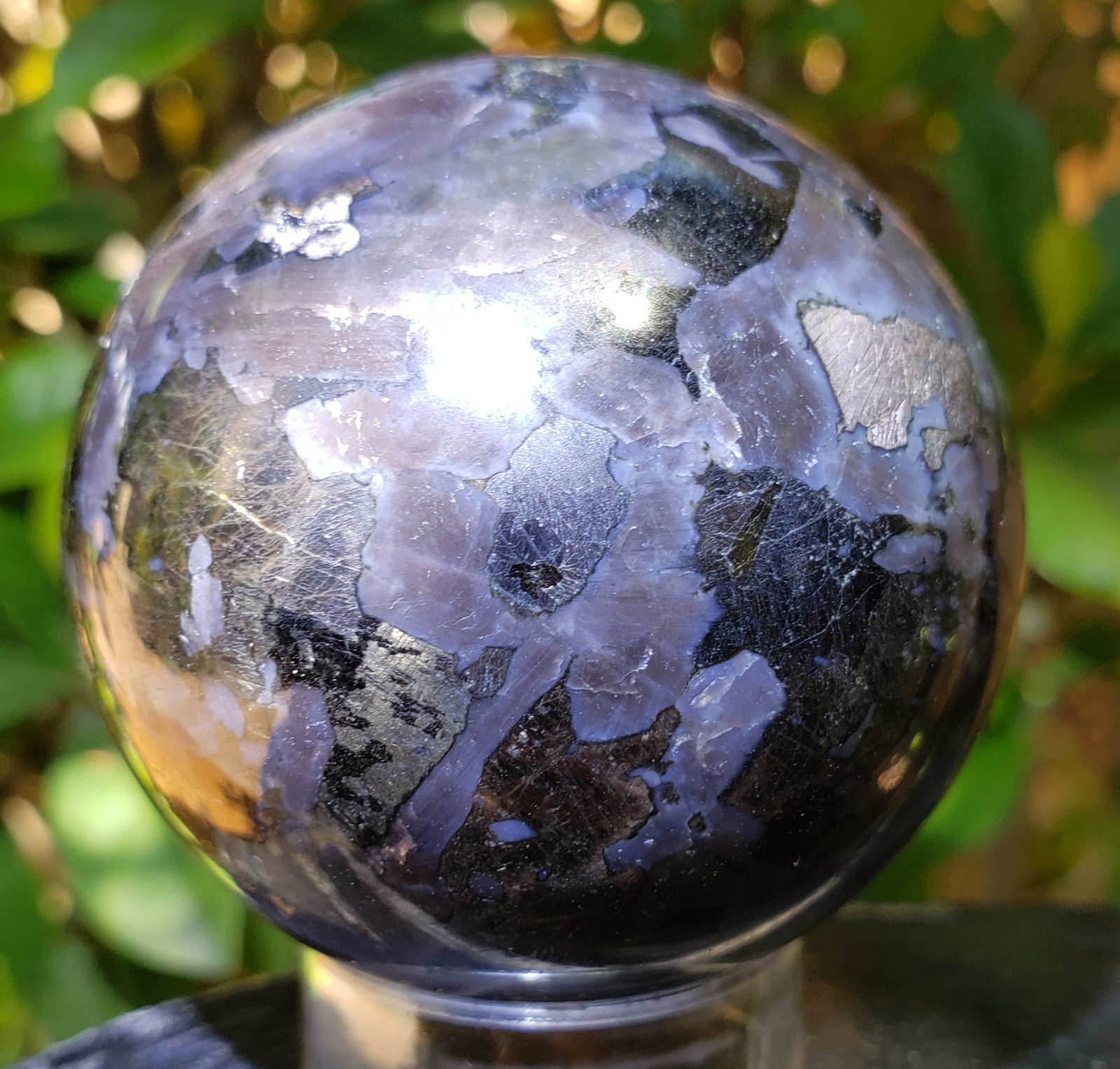 2.15″ Indigo Gabbro Mystic Merlinite Blizzard Stone Crystal Sphere Scratch