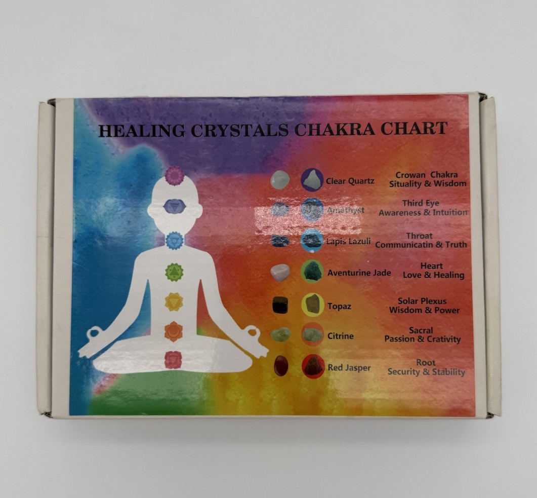 7 Chakra Healing Crystal Stone Set w/ Quartz Amethyst Lapis Gift Box Meditation