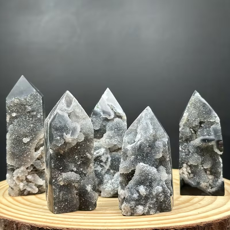 Black Sphalerite Crystal Tower Druzy Geode Obelisk Reiki Healing Crystal Gift