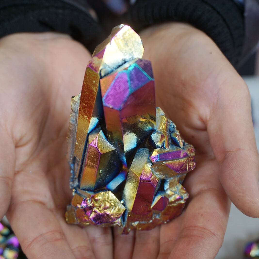 10LB 28Pcs Rainbow Aqua Aura Quartz Crystal Cluster Points Titanium Coating