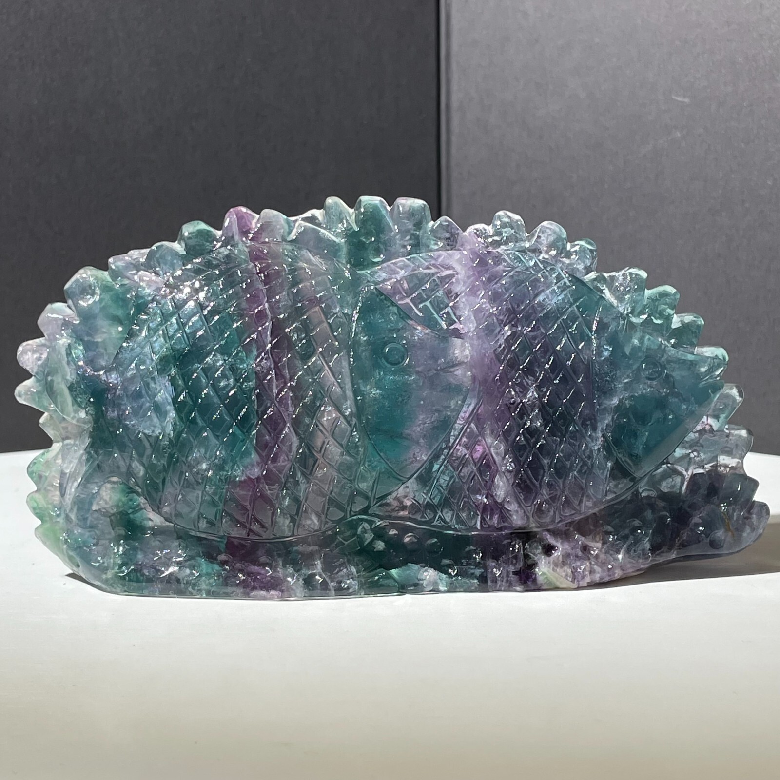 278g Natural fluorite hand carved fish quartz crystal spiritual healing