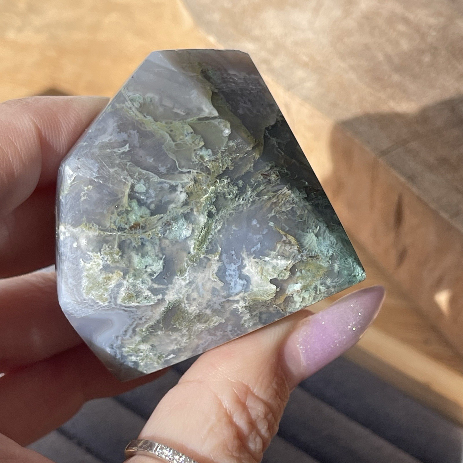Natural Green Moss Agate Diamond w/ Chalcedony Quartz • Crystal Stone Home decor