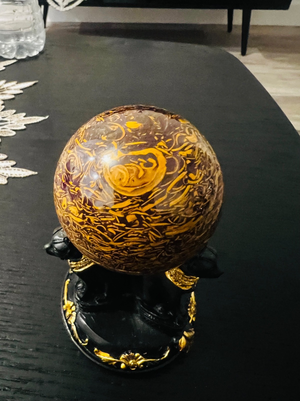 Rare Natural Calligraphy Crystal Sphere Yellow Mariam Jasper Stone 5.5 cm 228g